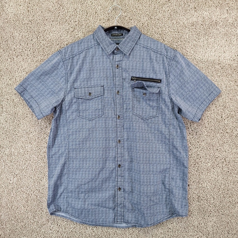 Urban Pipeline Button Up Mens Large Blue Short Sleeve Easy Care Fabric Casual